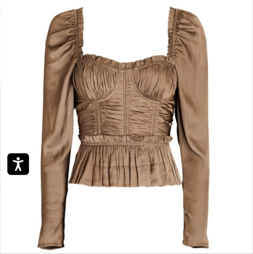 Ulla Johnson Mia Ruched Peplum Satin Blouse